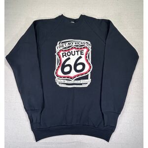 FRUIT of the LOOM Vintage 80s Men's XL Black Crewneck KICKS ON ROUTE 66 NWOTs